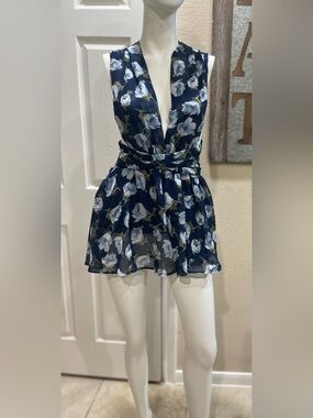 San Joy Navy Blue Floral Convertible Multiway Romper Dress Size Small